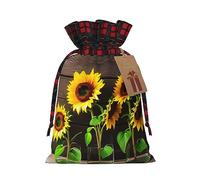Muflvdx Trois tournesols sur l'impression en bois, sacs réutilisables de Noël pour des cadeaux, Noël, anniversaire, fêtes