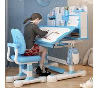 mufojyez Ensemble bureau et chaise pour enfants à hauteur réglable, ensemble d'étude avec crochets pour sac à dos, chaise de bureau ergonomique avec support de livre, tiroir de rangement pour écrire