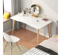 mufojyez Table basse, bureau moderne de style nordique avec grand bureau et bord ergonomique, table de salle à manger, poste de travail informatique en bois pour salon, petits espaces, blanc