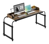 mufsceku Bureau sur Lit avec Roues, Chariot d'Ornineur Portable Moderne, surpoi sur Le lit de la Chicane, Porte-Tasse, Table de Travail Debout Réglable en Hauteur Marron 47 Pouces