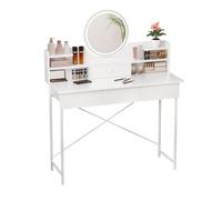 mufsceku Table de Coiffure avec Lumières LED, 3 Modes d'éclairage, Petite Table de Vanité Miroir Rond, maquilage avec 4 Tirorirs et étagères d'ouverture, Table cosmétique de Commode à Chambre