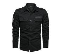 MUFURONG Chemise à manches longues pour homme - Printemps Automne - Uni - Décontractée, Noir 1907, XL