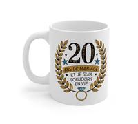 Mug 20 Ans de Mariage et Je suis Toujours en Vie - Cadeau Humour et Original pour Les Noces de Porcelaine Taille 11oz