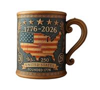 Mug 3D commémorant le 250e anniversaire des États-Unis Le voyage des États-Unis de 1776 à 2026 - Décoration patriotique - Tasse en verre commémorative pour vétéran - Blanc - 15 x 11 cm