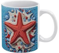 Mug 3D étoile de mer rouge plage 11oz - Tasse rouge blanc bleu fantaisie, cadeau anniversaire homme ou femme