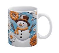 Mug 3D gonflable en céramique avec motif bonhomme de neige et fleurs d'hiver, 325 ml | Mug humoristique et original pour les amateurs de café