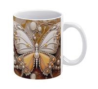 Mug 3D Papillon Strass Perlé - Tasse Sublimation Unique Céramique 325 ml, Mug Fantaisie et Drôle Cadeau Original Amateurs de Café