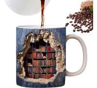 Mug 3D pour bibliothèque, tasse à café en céramique avec motif d'espace créatif, tasse à café amusante en céramique pour amateurs de livres