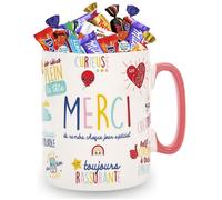 Mug 70cl garni de 60 chocolats Milka Kinder Celebrations Daim | Tasse cadeau maîtresse maman nounou soignant