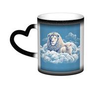 Mug à café avec anse « Agneau et lion sur les nuages », 35 cl, mug thermosensible à couleur changeante, tasse à thé en céramique, mug magique et amusant, tasse en porcelaine rouge, cadeau d'anniversai