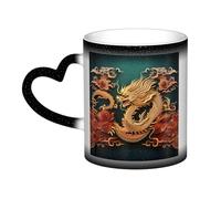 Mug à café avec anse, motif dragon chinois, 35 cl, mug thermosensible à couleur changeante « Dans le ciel » en céramique, mug artistique amusant et magique, tasse en porcelaine noire, cadeau d'anniver