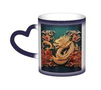 Mug à café avec anse, motif dragon chinois, 35 cl, mug thermosensible à couleur changeante « Dans le ciel » en céramique, mug artistique amusant et magique, tasse en porcelaine noire, cadeau d'anniver
