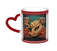 Mug à café avec anse, motif dragon chinois, 35 cl, mug thermosensible à couleur changeante « Dans le ciel » en céramique, mug artistique amusant et magique, tasse en porcelaine noire, cadeau d'anniver