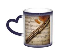 Mug à café avec anse, motif flûte, 35 cl, mug thermosensible à couleur changeante « Dans le ciel » en céramique, mug artistique amusant et magique, tasse en porcelaine rouge, cadeau d'anniversaire pou