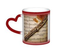 Mug à café avec anse, motif flûte, 35 cl, mug thermosensible à couleur changeante « Dans le ciel » en céramique, mug artistique amusant et magique, tasse en porcelaine rouge, cadeau d'anniversaire pou