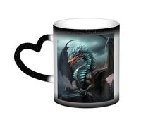 Mug à café Dragon Cool avec anse 35 cl, Mug thermosensible à couleur changeante « Dans le ciel » en céramique, Mug artistique magique et amusant, Tasse en porcelaine, Cadeau d'anniversaire pour femmes