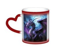 Mug à café « Dragon violet et lune violette » avec anse, 35 cl, mug thermosensible à changement de couleur, tasse à thé en céramique « Dans le ciel », mugs artistiques amusants et magiques, tasse en p