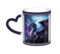 Mug à café « Dragon violet et lune violette » avec anse, 35 cl, mug thermosensible à changement de couleur, tasse à thé en céramique « Dans le ciel », mugs artistiques amusants et magiques, tasse en p