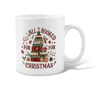 Mug à café en céramique avec citation de Noël pour amoureux des livres 325 | Thème de lecture confortable, tasse à boire, illustration de chat endormi, couleurs de pin saisonnier, style d'art littéraire