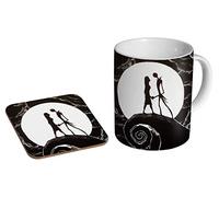 Mug à café en céramique avec dessous-de-verre Motif Jack et Sally de Noël
