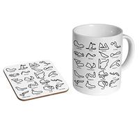 Mug à café en céramique avec dessous-de-verre Motif Racing Circuit Tracks Collage F1 GP