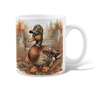 Mug à café en céramique Motif chasse au canard colvert 325 ml | Casquette camouflage, tasse à boire, clôture de forêt rustique, art sauvage, esthétique rustique, thème amoureux de la nature