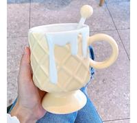 Mug à Café en Céramique Rose Motif Glace, Tasse Cafe Isotherme avec Anse, Compatible Lave-vaisselle et Micro-ondes, Mug de Voyage en Céramique 400 Ml pour Latte, Thé ou Lait(Yellow)