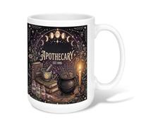 Mug à café en céramique sur le thème du chaudron mystique apothicaire 445 | Esthétique sorcière, tasse à thé, magie botanique, art de phase lunaire, décoration occulte, illustration ésotérique