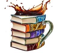 Mug à Café en Forme de Livre Décoratif | Tasse à Thé et Eau avec Motifs Peints de Livres - Mug Élégant en Acrylique Rétro pour Maison Hôtel Restaurant et Boissons