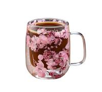 Mug À Café En Verre À Double Paroi Décoré De Fleurs Séchées, Mug À Thé En Verre Transparent À Double Paroi Avec An-se, Tasse Isotherme Transparente Idéale Pour Une Amie, Une Enseignante Ou U-ne Maman