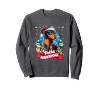 Mug à café Motif Teckel Père Noël Sweatshirt, Unisexe pour Adultes, Chiné Foncé, XXL