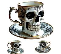 Mug À Café Royal Skull, Tasse À Café Fantaisie Skull, Tasse À Thé Gothique En Porcelaine Avec Bordure Dorée, Tasse À Thé Halloween Skeleton Pour Les Amateurs De Cafés Et Les Collectionneurs (A)