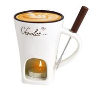 Mug à fondue au chocolat avec fourchettes, tasse à fondre chocolat, tasse à fondre fromage en céramique, tasses à fondres chocolats portable for desserts, un rendez-vous galant ou un mariage(White)