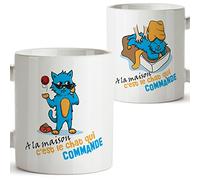Mug - A la Maison C'est Le Chat Qui Commande - Tasse pour Le Petit-déjeuner Originale et Amusante avec Un Message Rigolo. Cadeau pour amies ou à Offrir a la Famille.350 ML Céramique