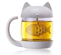 Mug à Thé Tasse a Thé Tasse en Verre à Thé avec Joli Couvercle de Chat et Passoire à Poisson 250ML
