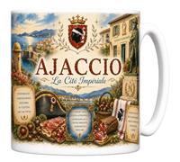 Mug Ajaccio - La Cité Impériale - Golfe, Maison Bonaparte, Îles Sanguinaires - Tasse Céramique 330 ml Design Aquarelle - Cadeau Ajaccien, Souvenir Vacances Corse - Imprimé en France - EveryMug