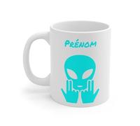 Mug Alien Personnalisé avec Prénom Tasse Humour Rose OVNI Signe Jul Cadeau Drôle et Original (Bleu)