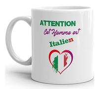 Mug amour Attention cet homme est Italien tasse drôle Qualité Idée Cadeau Originale Anniversaire Noël Fête couple homme époux chéri ami collègue