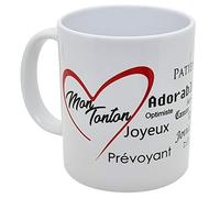 Mug Amour je t'aime tonton avec coeur et compliments offrir Tasse céramique Qualité Idée Cadeau Originale oncle parrain Famille Parent anniversaire noel fete 325ml
