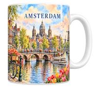 Mug Amsterdam Aquarelle - Les Cours Cachées | Mug Céramique 330 ml | Idée Cadeau Original Homme Femme | Passe au Lave-Vaisselle et au Micro-Ondes | Impression Sublimation Haute Définition