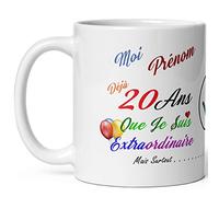 Mug anniversaire 20 ans personnalisable age prenom humour tasse vingt ans drôle modeste à personnaliser je suis extraordinaire et compliments homme femme cadeau Noël fête ami collegue famille copain