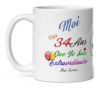 Mug anniversaire 34 ans humour trente quatre ans modeste drole tasse haute qualité idée cadeau rigolo trentaine fete Noel homme femme ami collegue copain pote famille