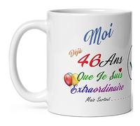 Mug anniversaire 46 ans humour quarante six ans modeste drole tasse haute qualité idée cadeau rigolo quarantaine fete Noel homme femme ami collegue copain pote famille