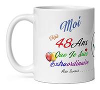 Mug anniversaire 48 ans humour quarante huit ans modeste drole tasse haute qualité idée cadeau rigolo quarantaine fete Noel homme femme ami collegue copain pote famille