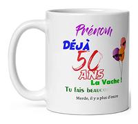 Mug anniversaire 50 ans personnalisable humour tasse cinquante ans tasse drole haute qualité idée cadeau rigolo cinquantaine fete Noel homme femme ami collegue copain pote famille