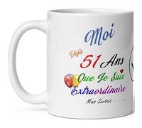 Mug anniversaire 51 ans humour cinquante et un ans modeste drole tasse haute qualité idée cadeau rigolo cinquantaine fete Noel homme femme ami collegue copain pote famille