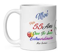 Mug anniversaire 55 ans humour cinquante cinq ans modeste tasse drole haute qualité idée cadeau rigolo cinquantaine fete Noel homme femme ami collegue copain pote famille