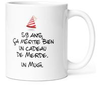 Mug Anniversaire 59 ans Humour Tasse Message drôle Idée Cadeau Original Rigolo pour Ami Homme Femme Collègue Copain Copine pour Joyeux Anniversaire Cinquante Neuf Ans. Souriez dès le Réveil.