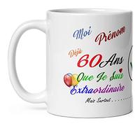 Mug anniversaire 60 ans personnalisable age prenom humour tasse soixante ans drôle modeste à personnaliser je suis extraordinaire compliments homme femme cadeau Noël fête ami collegue famille copain