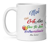 Mug anniversaire 64 ans humour soixante quatre ans modeste drole tasse haute qualité idée cadeau rigolo soixantaine fete Noel homme femme ami collegue copain pote famille